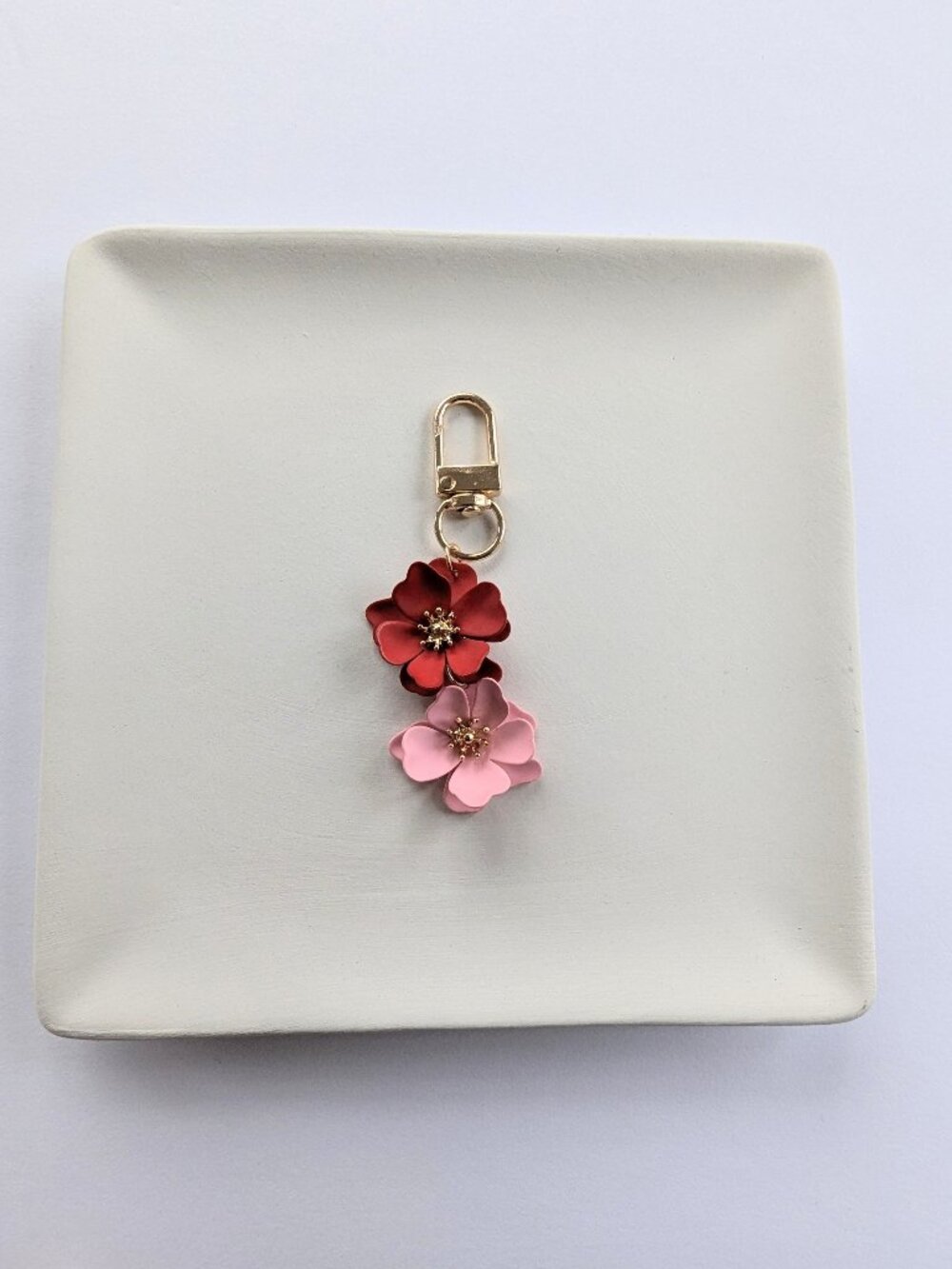 PINK RED & GOLD FLOWER BAG CHARM